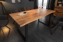 Massivholz Esstisch MAMMUT 180cm Wild-Akazie Baumkante Industrial Design 2,6cm Tischplatte