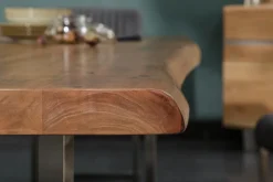 Massivholz Esstisch MAMMUT NATURE 240cm Akazie Baumkante 6cm Tischplatte Edelstahlbeine