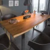 Massivholz Esstisch MAMMUT 160cm Wild-Akazie Industrial Design 2,6cm Tischplatte Baumkante