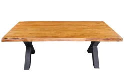 Massivholz Esstisch MAMMUT 200cm Akazie X-Gestell schwarz Metall Baumkante 5cm Tischplatte