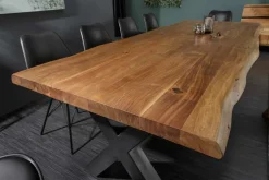 Massivholz Esstisch MAMMUT NATURE 200cm Akazie X-Gestell anthrazit Baumkante 6cm Tischplatte