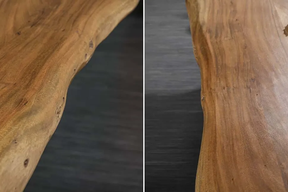 Massivholz Esstisch MAMMUT 240cm natur Akazie X-Gestell schwarz Metall Baumkante