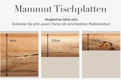 Massivholz Esstisch MAMMUT NATURE 180cm Akazie Edelstahl Baumkante 3,5cm Tischplatte