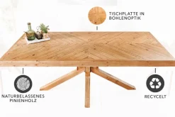 Massivholz Esstisch MOSAIK 160cm natur Pinienholz recycelt Sterngestell