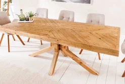 Massivholz Esstisch MOSAIK 160cm natur Pinienholz recycelt Sterngestell