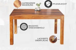 Massivholz Esstisch PURE 135cm braun Sheeshamholz stone finish einzigartige Maserung