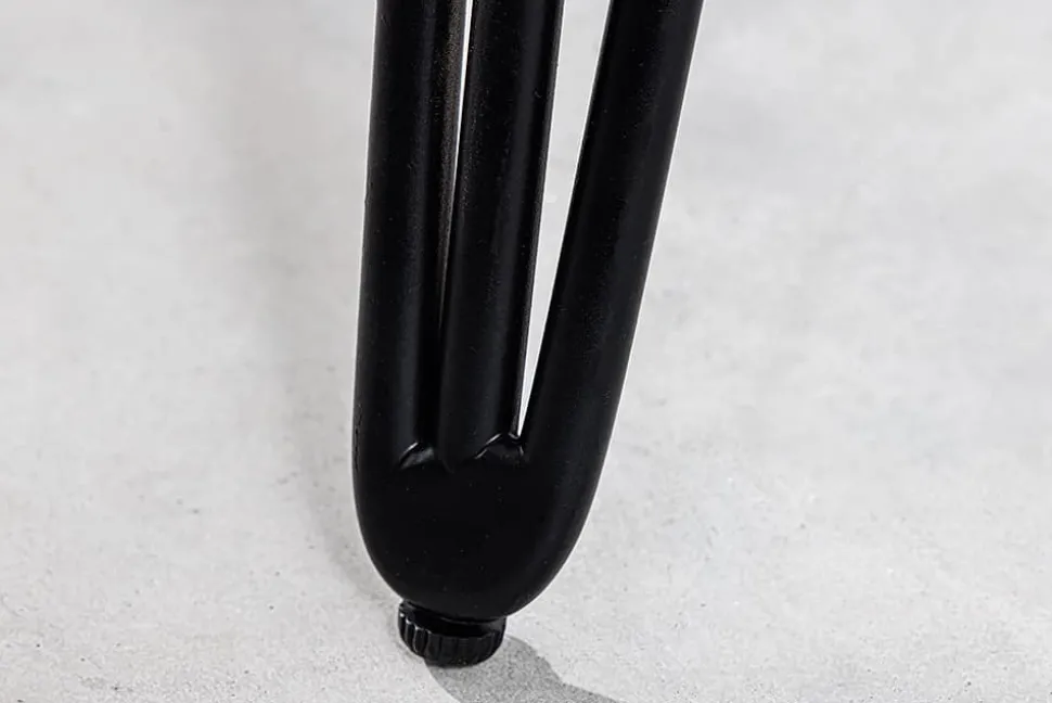 Massivholz Esstisch SCORPION 140cm grau Akazie Baumkante schwarze Metallbeine Hairpin Legs