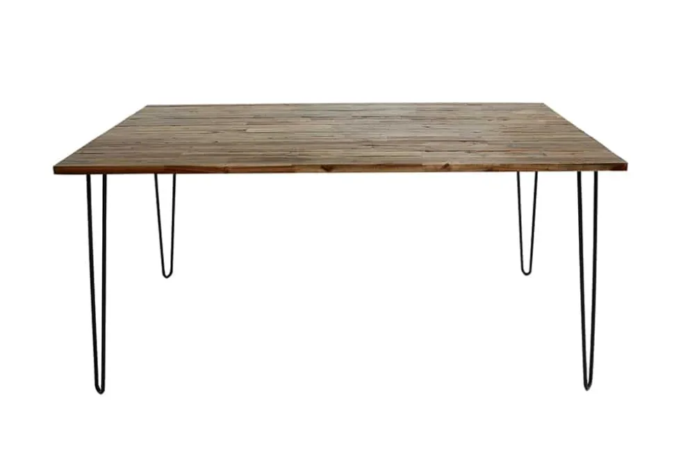 Massivholz Esstisch SCORPION 180cm braun Akazie schwarze Metallbeine Hairpin Legs Retro