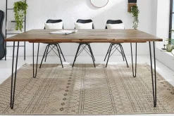 Massivholz Esstisch SCORPION 180cm braun Akazie schwarze Metallbeine Hairpin Legs Retro