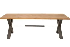 Massivholz Esstisch THOR 240cm natur Wildeiche geölt graues X-Gestell Metall Industrial Design