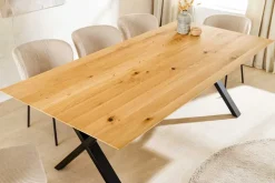 Massivholz Esstisch WILD OAK 160cm natur Wildeiche Schweizer Kante X-Gestell