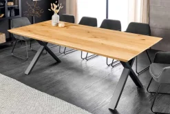 Massivholz Esstisch WILD OAK 160cm natur Wildeiche Schweizer Kante X-Gestell