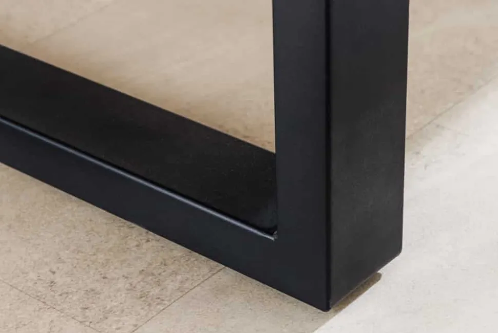 Massivholz Esstisch WILD OAK 160cm natur Wildeiche Schweizer Kante Metall U-Gestell