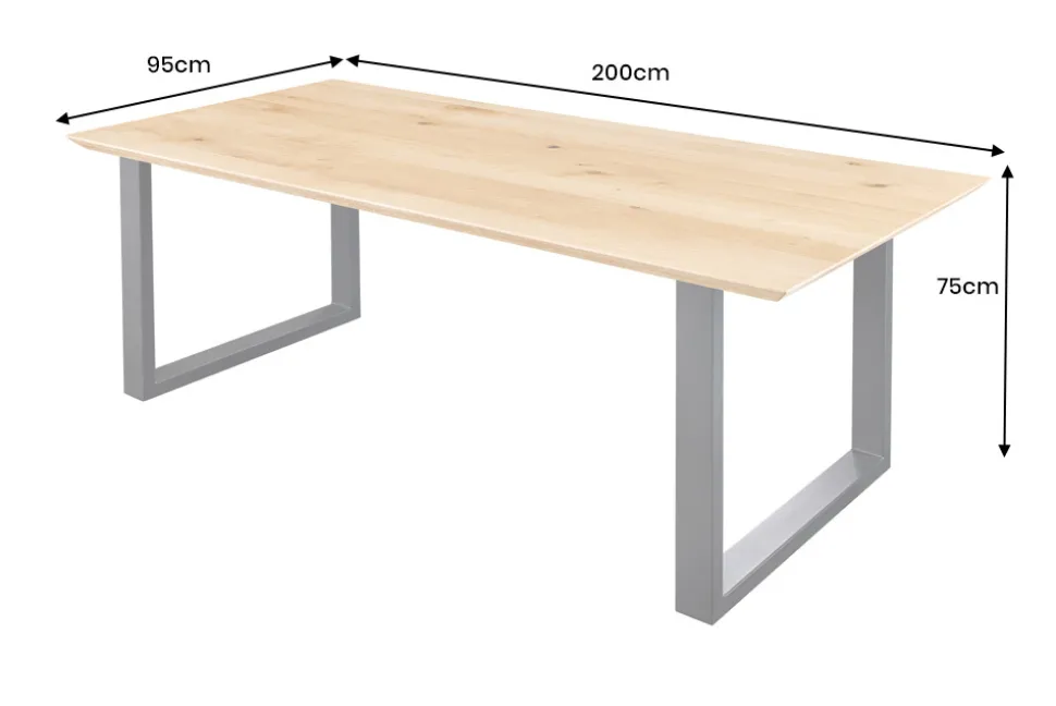 Massivholz Esstisch WILD OAK 200cm natur Wildeiche Schweizer Kante Metall U-Gestell