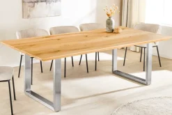 Massivholz Esstisch WILD OAK 200cm natur Wildeiche Schweizer Kante Edelstahl U-Gestell
