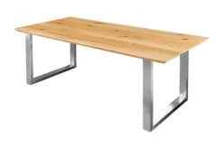 Massivholz Esstisch WILD OAK 200cm natur Wildeiche Schweizer Kante Edelstahl U-Gestell
