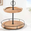 Massivholz Etagere PURE NATURE 40cm Mango rund mit zwei Etagen schwarzes Metall