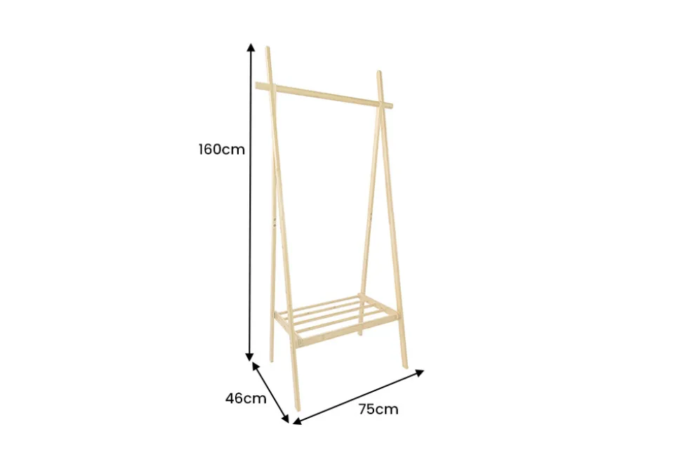 Massivholz Garderobe ZEN-BO 160cm natur Bambus Kleiderstange mit Ablage
