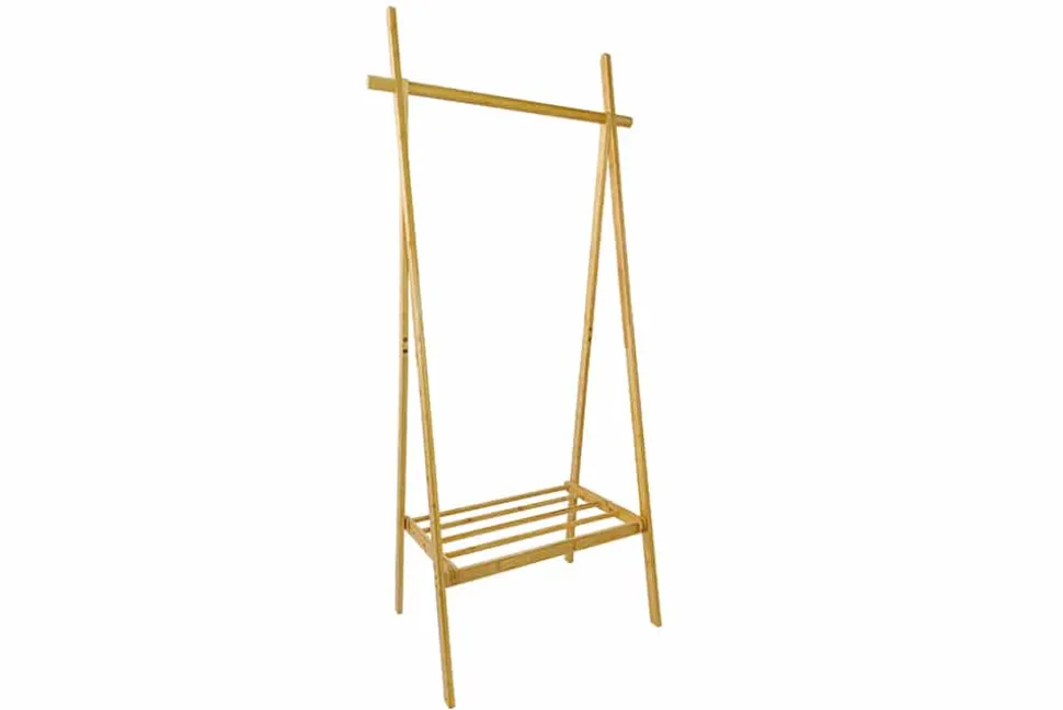 Massivholz Garderobe ZEN-BO 160cm natur Bambus Kleiderstange mit Ablage