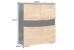 Massivholz Highboard GRAND ACACIA 120cm braun Akazie mit LED-Beleuchtung Baumkante