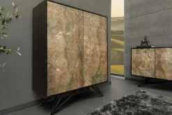 Massivholz Highboard MOUNTAIN SOUL 120cm grau grün marmoriert Steinfurnier Akazie