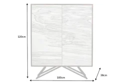 Massivholz Highboard MOUNTAIN SOUL 120cm echter Naturstein weiß Akazie Schrank Marmor-Design