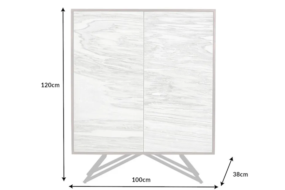 Massivholz Highboard MOUNTAIN SOUL 120cm echter Naturstein weiß Akazie Schrank Marmor-Design