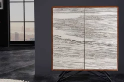 Massivholz Highboard MOUNTAIN SOUL 120cm echter Naturstein weiß Akazie Schrank Marmor-Design