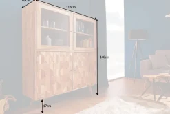 Massivholz Highboard MYSTIC LIVING 140cm Akazie natur Vitrine 3D-Oberfläche