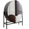 Massivholz Highboard VOODOO 120cm braun weiß schwarz Mangoholz mit 3D Schnitzereien oval Metallgestell