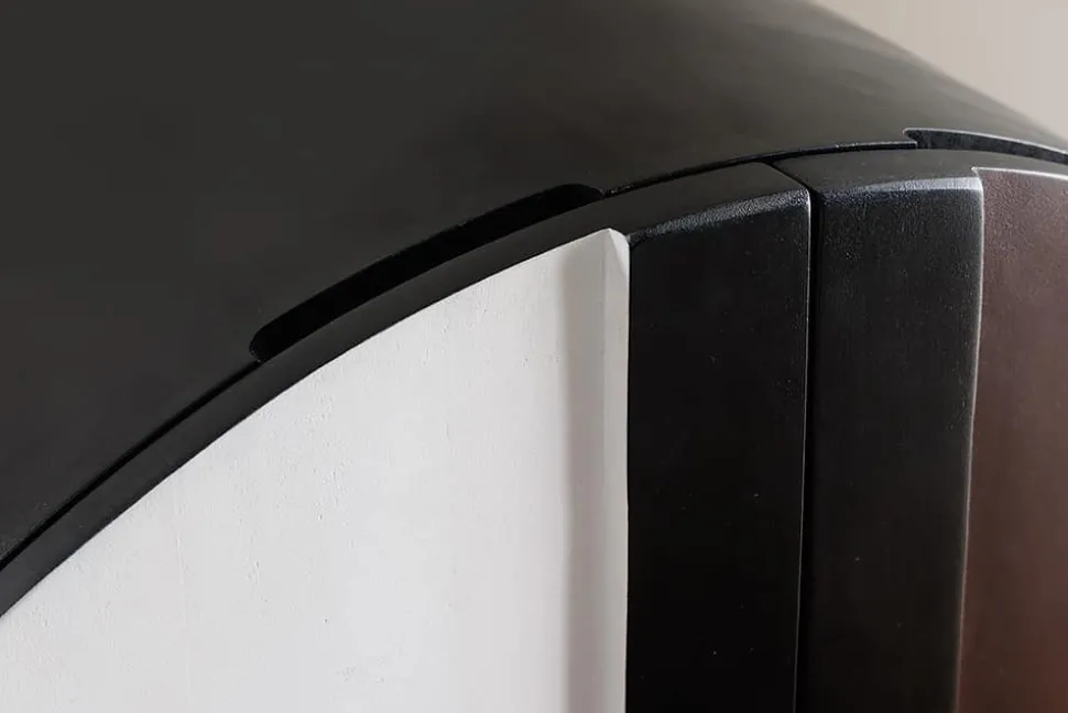 Massivholz Highboard VOODOO 120cm braun weiß schwarz Mangoholz mit 3D Schnitzereien oval Metallgestell