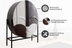 Massivholz Highboard VOODOO 120cm braun weiß schwarz Mangoholz mit 3D Schnitzereien oval Metallgestell