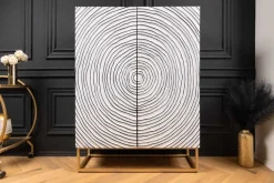 Massivholz Highboard ZEN CIRCLES 120cm weiß schwarz Mangoholz 3D-Design Metall gold