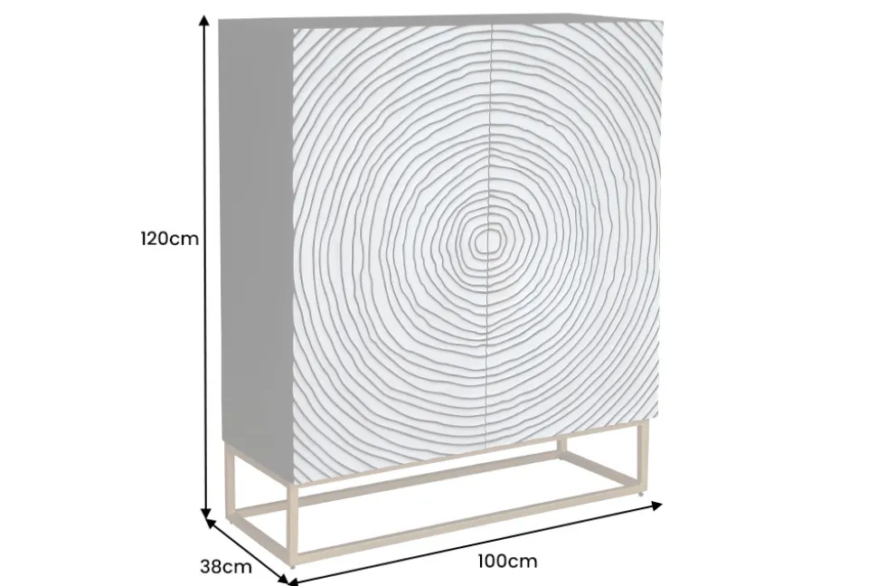 Massivholz Highboard ZEN CIRCLES 120cm dunkelbraun Mangoholz 3D-Design