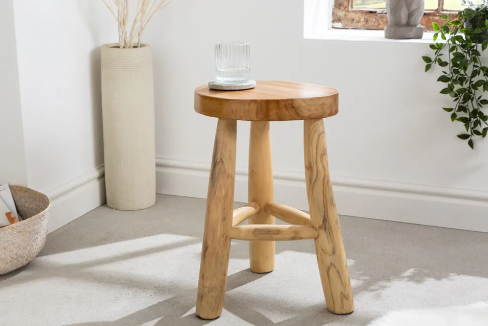 Massivholz Hocker BALI 45cm natur rund Teakholz Beistelltisch Sitzhocker Nachttisch