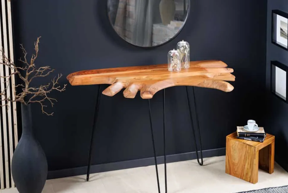 Massivholz Konsolentisch WILD 105cm Akazie natur Hairpin Legs Baumkante
