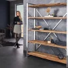 Massivholz Regal BARRACUDA 185cm braun Teakholz silber Edelstahl verchromt Bücherregal