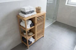 Massivholz Regal ZEN-BO 90cm natur Bambus mit Lamellentür
