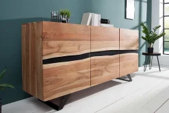 Massivholz Sideboard AMAZONAS 150cm Akazie natur Metall schwarz Baumkante