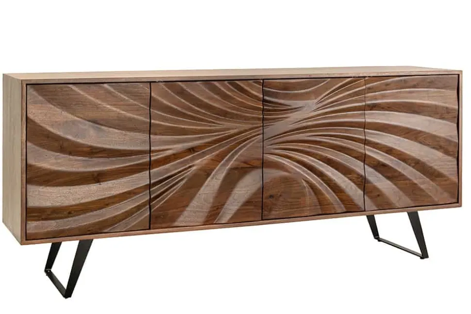 Massivholz Sideboard HURRICANE 175cm braun Akazie 3D-Design