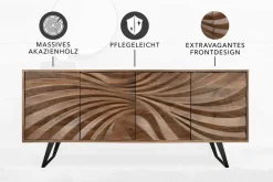 Massivholz Sideboard HURRICANE 175cm braun Akazie 3D-Design