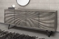 Massivholz Sideboard HURRICANE 175cm grau Akazie 3D-Design