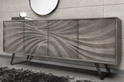 Massivholz Sideboard HURRICANE 175cm grau Akazie 3D-Design