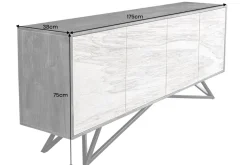 Massivholz Sideboard MOUNTAIN SOUL 175cm weiß schwarz Akazie echter Naturstein