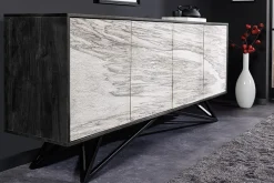 Massivholz Sideboard MOUNTAIN SOUL 175cm weiß schwarz Akazie echter Naturstein