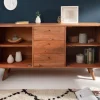 Massivholz Sideboard MYSTIC LIVING 145cm Akazie natur Kommode mit Schubladen 3D-Design