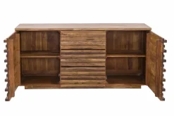 Massivholz Sideboard RELIEF 160cm braun Sheesham stone finish Kommode mit Schubladen