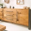 Massivholz Sideboard THOR 200cm mit Schubladen natur Wildeiche geölt Metall schwarz