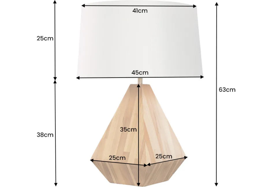 Massivholz Tischlampe DIAMOND 65cm Teak natur weiß modern handmade