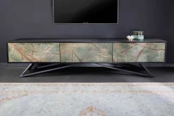 Massivholz TV Lowboard MOUNTAIN SOUL 200cm echter Naturstein Akazie schwarz hängend / stehend